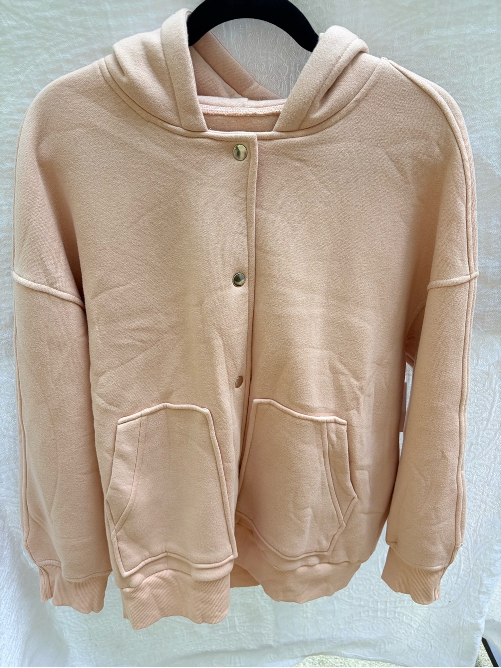 Women's Hooded Button-Front Jacket in Light Peach